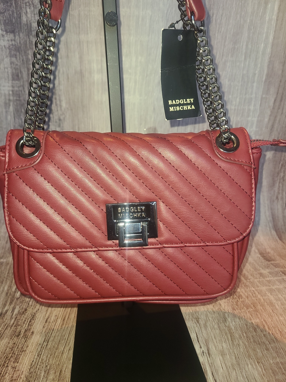 Badgley Mischka Quilted Red Crossbody with Chain Strap